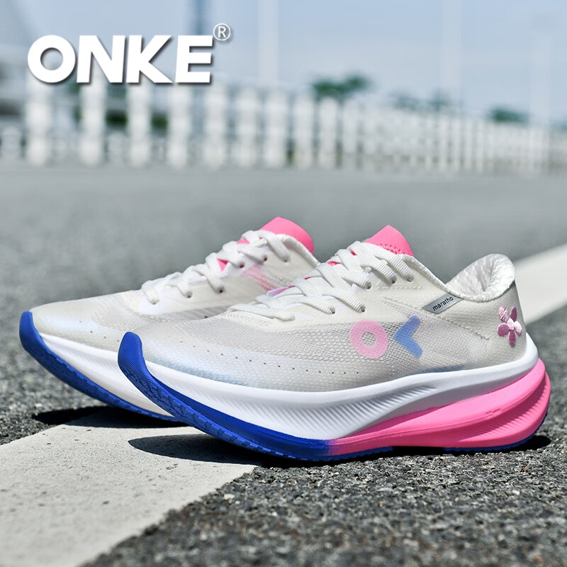 ONKE德国欧克跑步鞋男鞋透气轻便网面鞋碳板跑鞋女鞋轻便马拉松运动鞋 银河白 女款 35