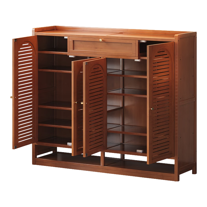 竹中生智家用门口鞋柜带门简易多功能鞋架楼道出租屋收纳一体多层置物柜子 茶色-二门八层带抽