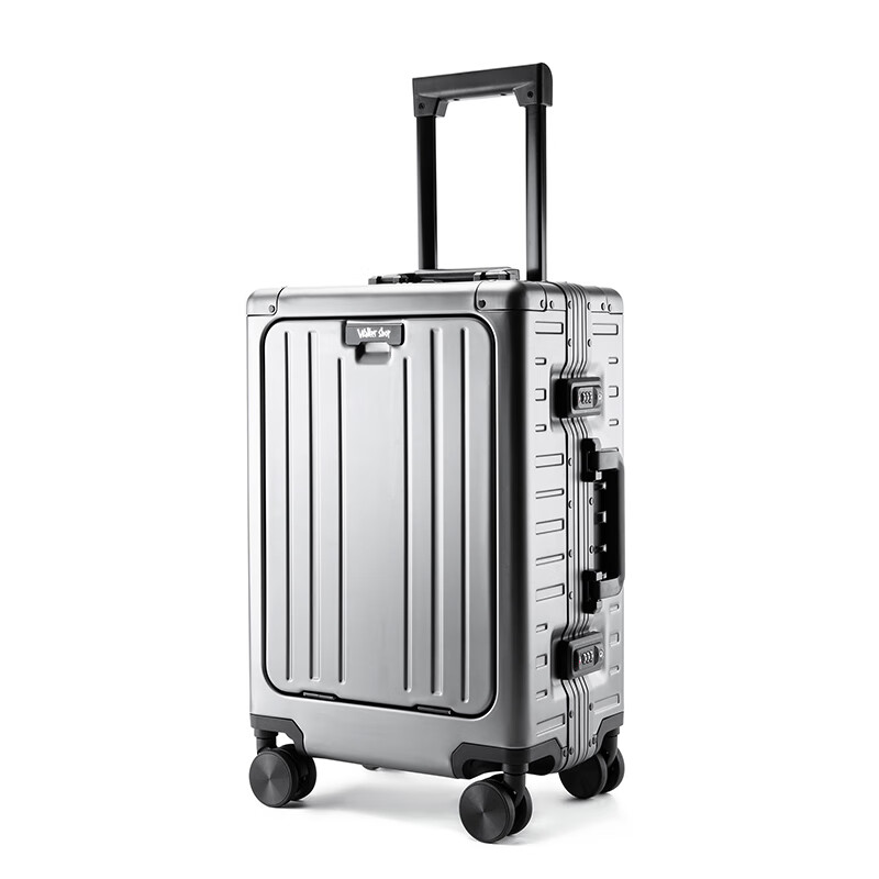 Walker Shop行李箱全铝镁合金旅行箱前开盖商务登机箱男女铝框万向轮拉杆箱子 枪色 20英寸