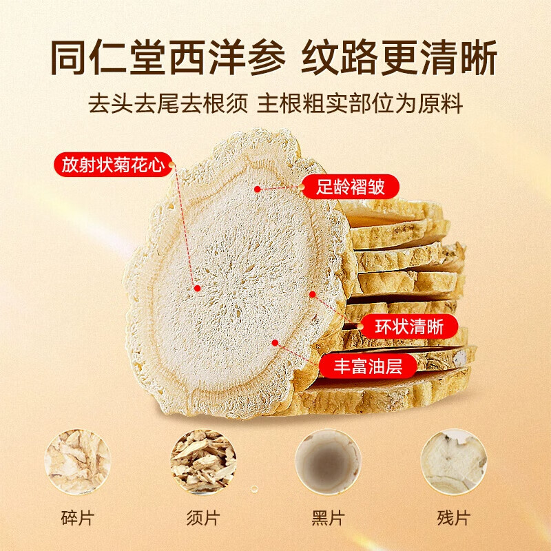 朕皇北京同仁堂西洋参片正宗花旗参长白山人参滋补含片泡茶泡酒中药材 西洋参50g 2罐