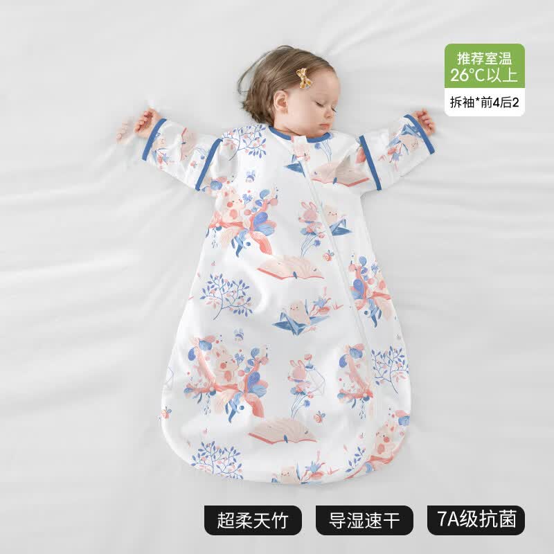 贝肽斯睡袋婴儿夏季空调房宝宝睡袋新生儿童一体防踢被幼儿防惊跳连体衣 【夏季】（前4后2 26℃以上）繁兔 S码 建议身高55-70cm