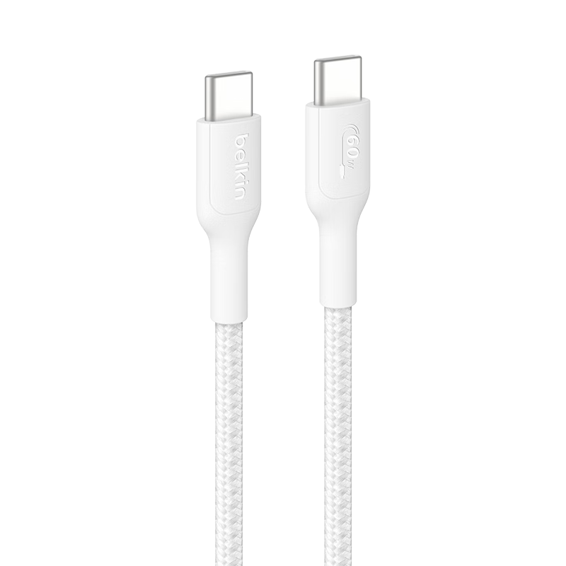 ������BELKIN�������� USB-IF��֤ ����� ������iPad Proƻ��16/15/MacBook��Ϊ�ʼǱ����԰�׿�ֻ�  60W 2�� C-C ��ɫ ��֯�� ����װ
