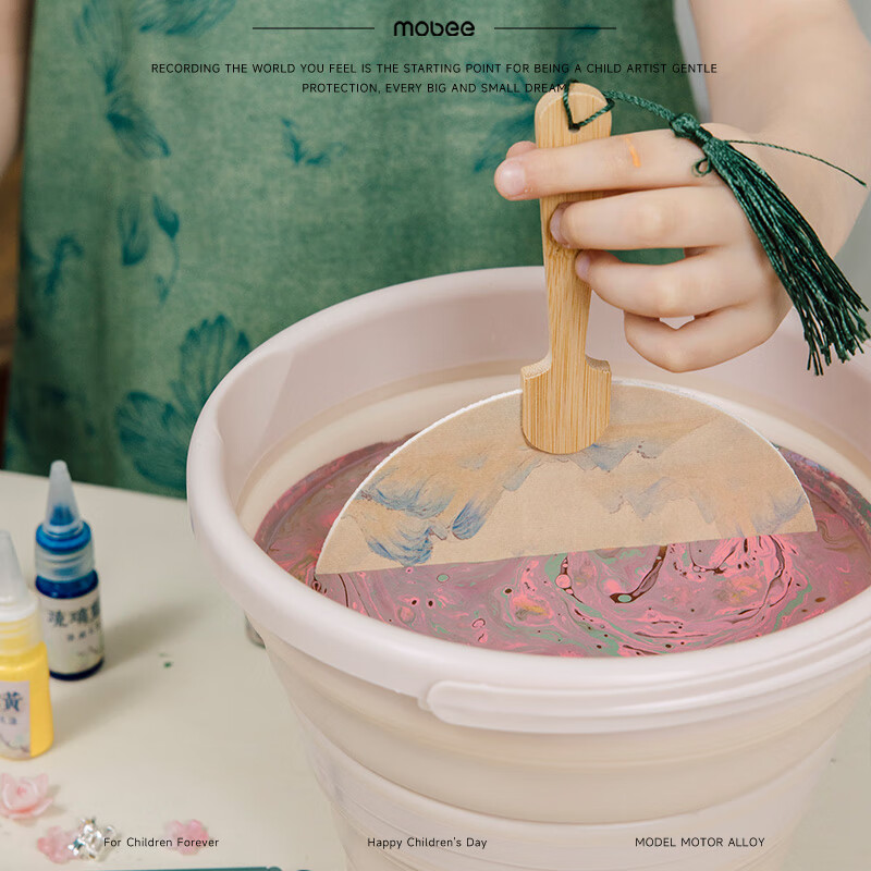 mobee非遗漆扇礼盒材料包diy手工团扇儿童生日礼物培养动手能力创造想象力 水云漆荷-DIY非遗手工扇礼盒