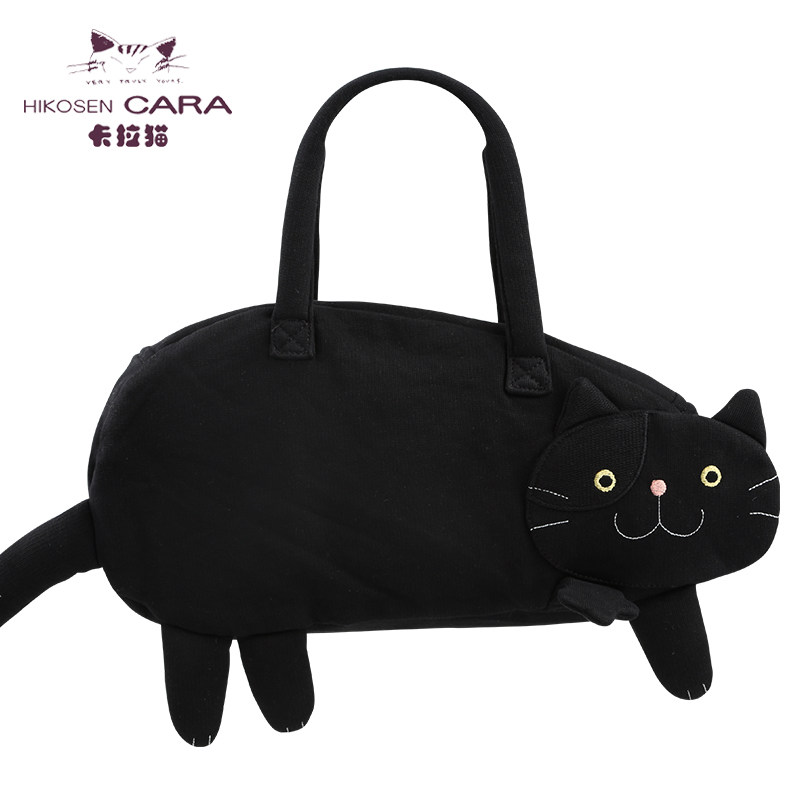HIKOSEN CARA卡拉猫猫咪手提包动物日系猫咪女包单肩包大容量包包 黑猫