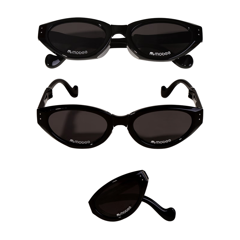 mobee儿童墨镜太阳镜3-6岁12宝宝防晒可折叠uv偏光小模特拍照 猫眼可折叠款-星夜黑 佩戴无负担 专业护眼 无惧强光