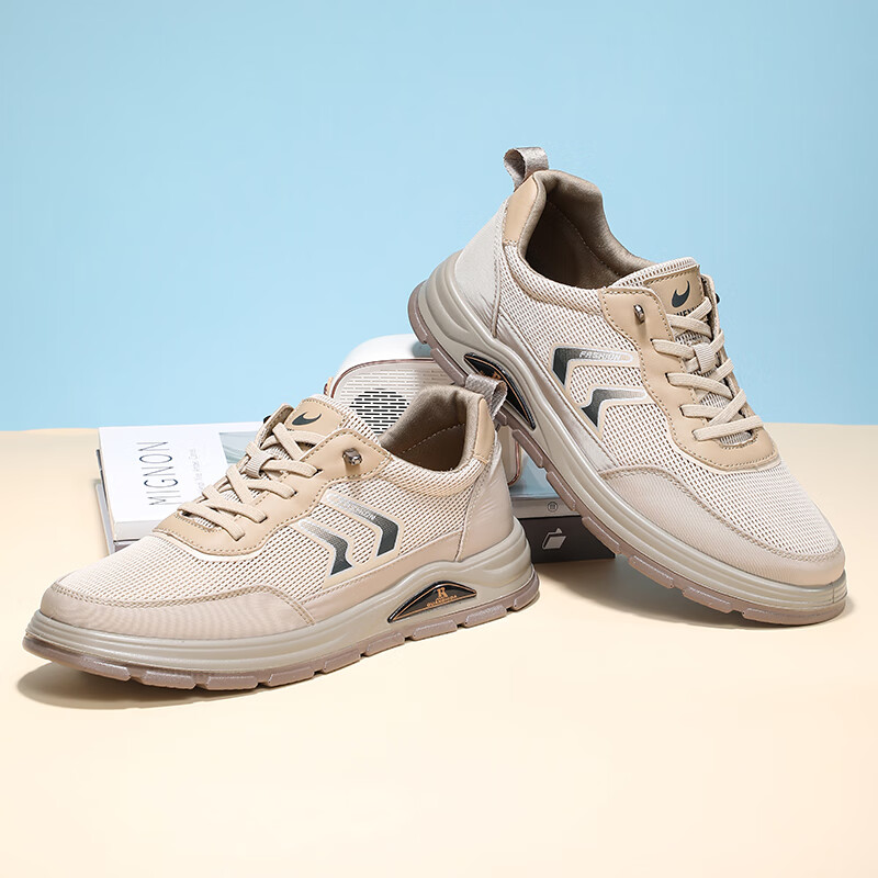 泰和源老北京布鞋男款2025新款夏季透气网面鞋时尚防滑软底休闲网眼板鞋 卡其色 78367 44