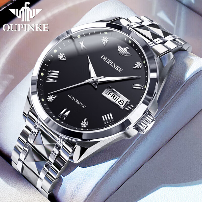 瑞士江诗丹顿手表男士旗舰男表机械表防水夜光纵横四海全新款背透 瑞认证-钢带本黑