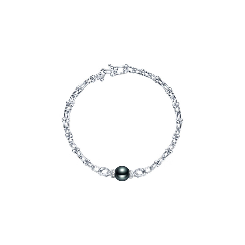 大溪地马蹄黑珍珠手链925银海水珍珠手串百搭手饰情侣刘端端同款 A级【正圆_细微瑕】黑珍珠马蹄手 21cm_9-10mm