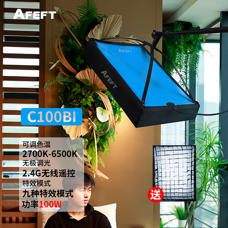 銳鷹（FALCONEYES） AFEFT傲法特C100BI 布燈 100W雙色溫直播拍攝補光燈 LED柔性卷布燈可折疊遙控 攝影拍照直播補光 C100BI 布燈