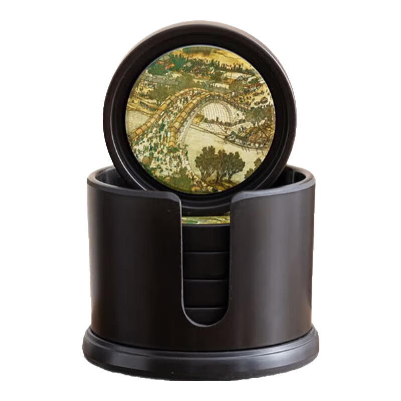 复古吸水陶瓷杯垫创意电木隔热垫功夫茶道茶具配件圆形防烫茶杯托 吸水杯垫圆形-兰亭序1个