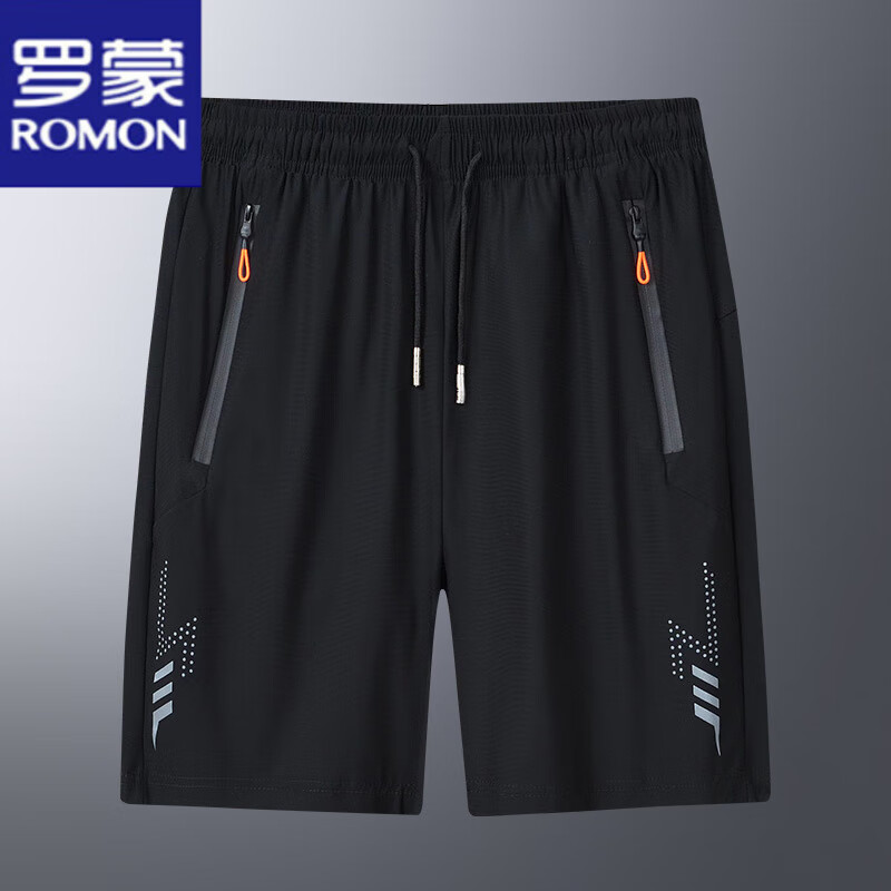 罗蒙（ROMON）冰丝五分裤男2025新款夏季薄款大码中裤休闲短裤外穿5分夏裤男装 黑色 L
