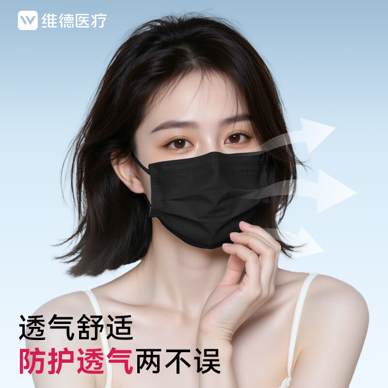 维德(WELLDAY)一次性医用外科口罩挂耳式三层无菌级防病毒细菌秋冬季透气防风 【医用外科灭菌】黑色100只