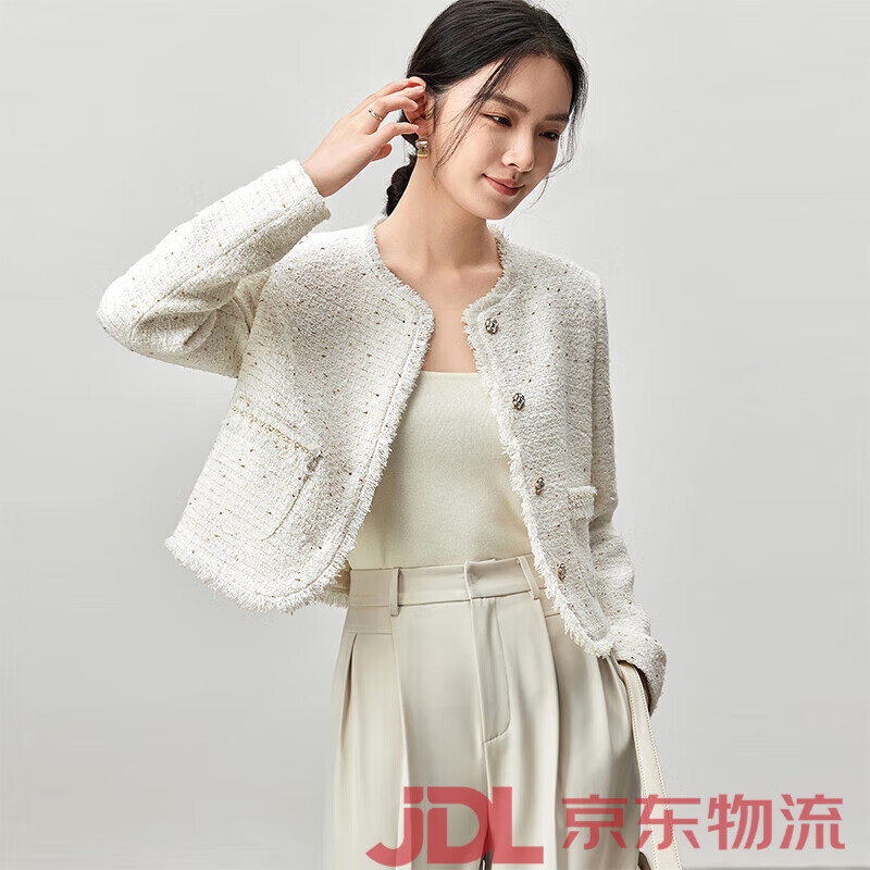尚都比拉（Sentubila）早春小香風(fēng)外套女2025春季新款法式感短款精致名媛 茶白色 L