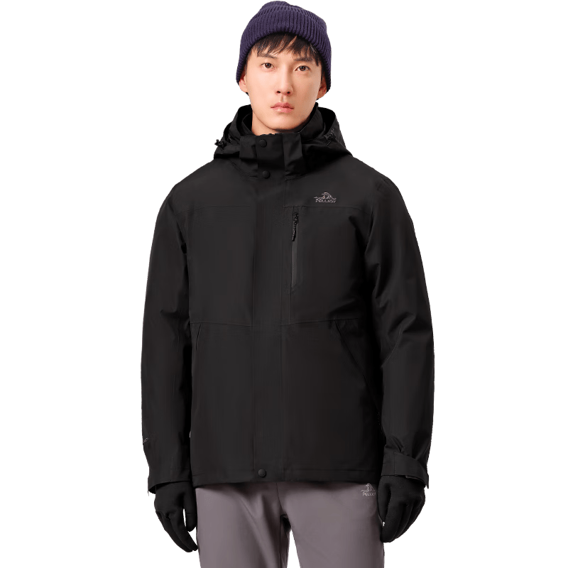 伯希和（Pelliot）赵露思同款山野经典2.0户外冲锋衣男女三合一徒步登山服外套 【男款】曜石黑 |  抓绒两件套 S