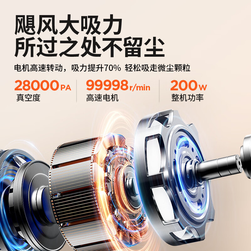 杰诺吸尘器家用无线手持吸拖一体大吸力轻量吸尘汽车车载两用沙发地毯卧室宠物猫狗毛发便携新款除尘机 【200W无刷双电款】吸拖一体+滤芯*4+拖布*4