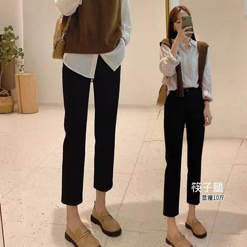 GIOIO筷子腿休闲烟管裤女2025秋冬新款高腰显瘦修饰腿型直筒小脚西装裤 九分裤 ( 身高155-160) 加绒 L (建议体重105-114斤)