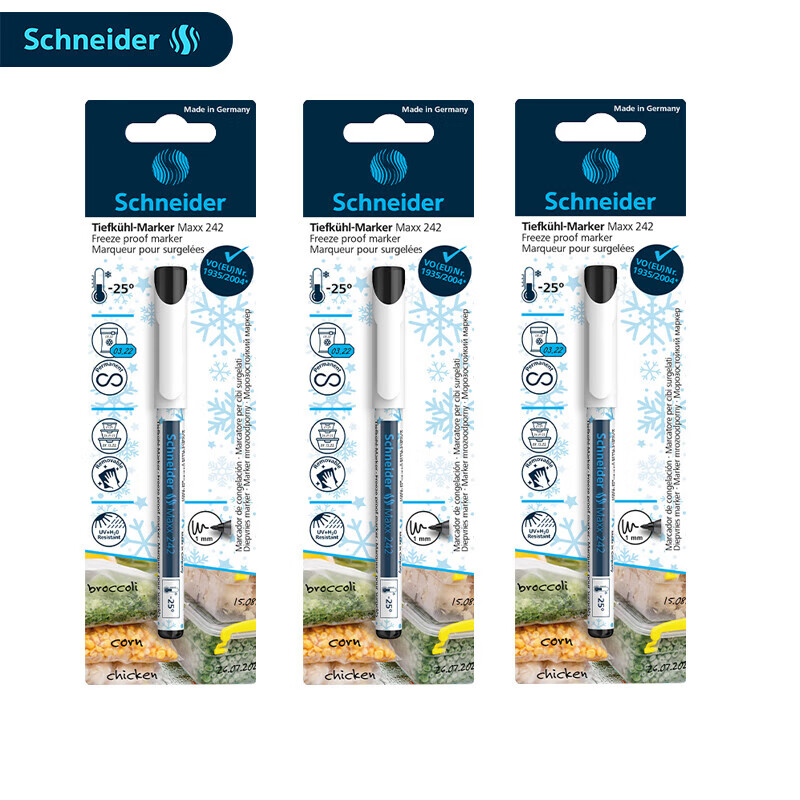 施耐德（Schneider）冰箱冷凍記號(hào)筆1mm 低溫冷藏防凍馬克筆-25° 冰袋視頻包裝袋母乳保鮮袋日期標(biāo)注筆Maxx 242 3支裝