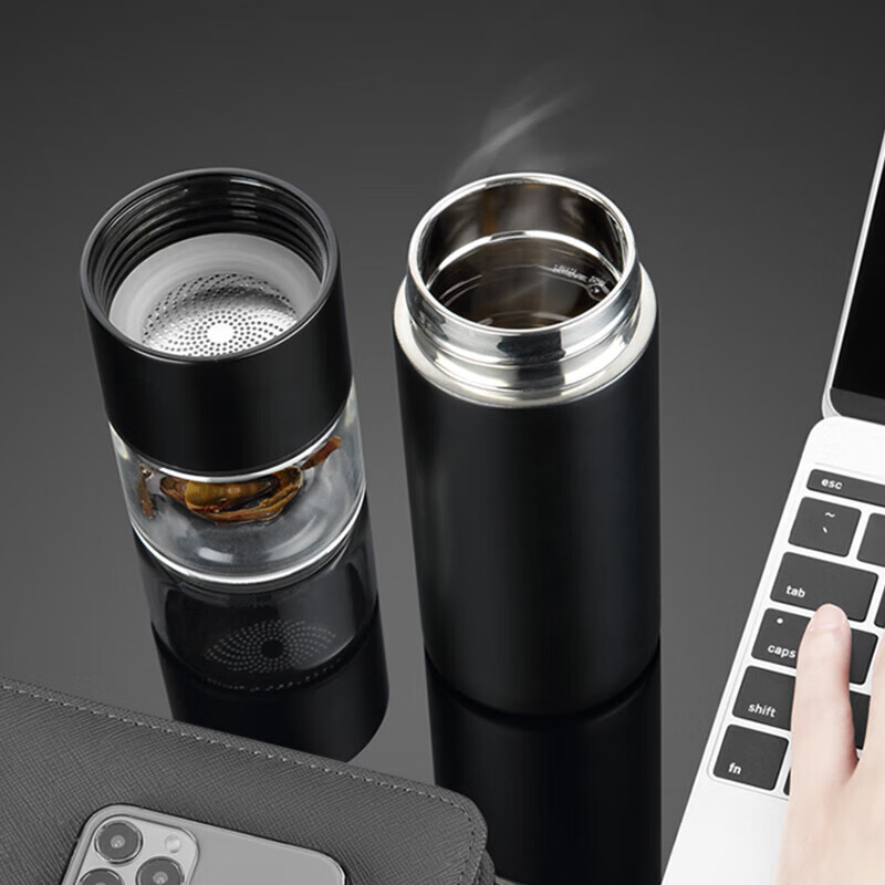 尚明茶水分离双层耐热玻璃冲泡茶过滤随手杯户外便携旅行商务车载水杯 保温款(不带提绳) 300ml