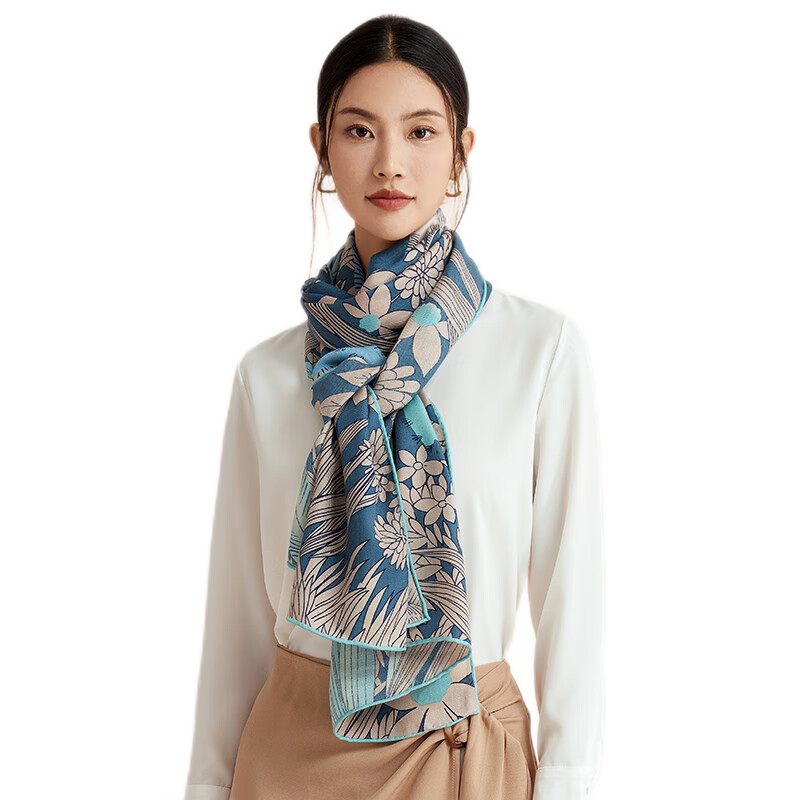 寶石蝶真絲羊毛圍巾女秋冬保暖圍巾披肩媽媽生日新年禮物送女友紅禮盒