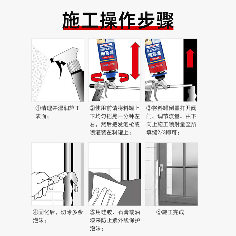 威卡固(VIKAGU)发泡胶A2级硬度聚氨酯泡沫填缝发泡剂门窗填充 白色 VPU300 900g