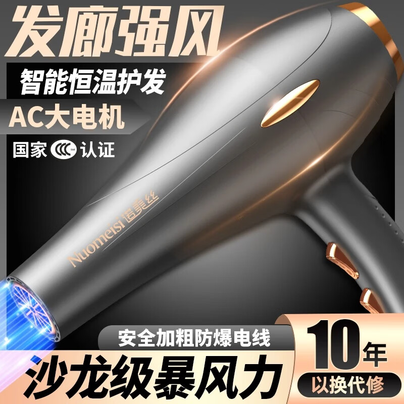 诺美丝发廊理发专用电吹风机大功率家用负离子不伤发速干蓝光护发吹风筒 【炫酷黑3800W大风力】2米线-3件
