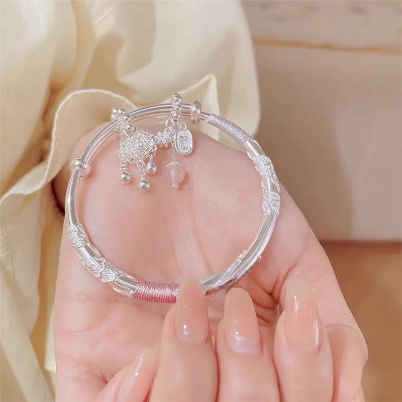 繁花似锦纯银手镯9999足银镯子平安锁手链年轻款送女友礼物 莫比乌斯蝴蝶款 25