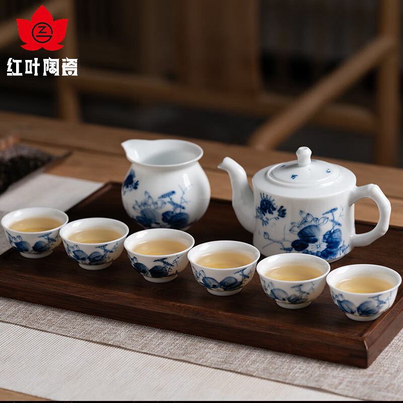 紅葉(RL)陶瓷景德鎮(zhèn)陶瓷整套茶套裝 茶壺茶杯功夫8頭青花茶具以和為貴 青花和為貴茶具_(dá)【350ML左右 8頭