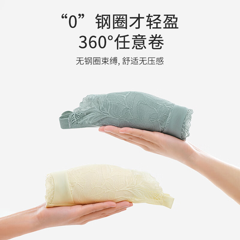 爱戴聚拢文胸女新款升级2.0手掌杯无钢圈小胸显大收副调整型蕾丝内衣 云初黄 85B