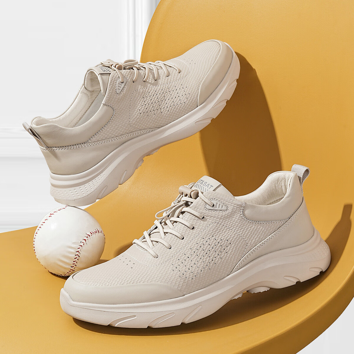 星期六男鞋头层牛皮男士皮面系带跑步鞋运动老爹鞋休闲皮鞋