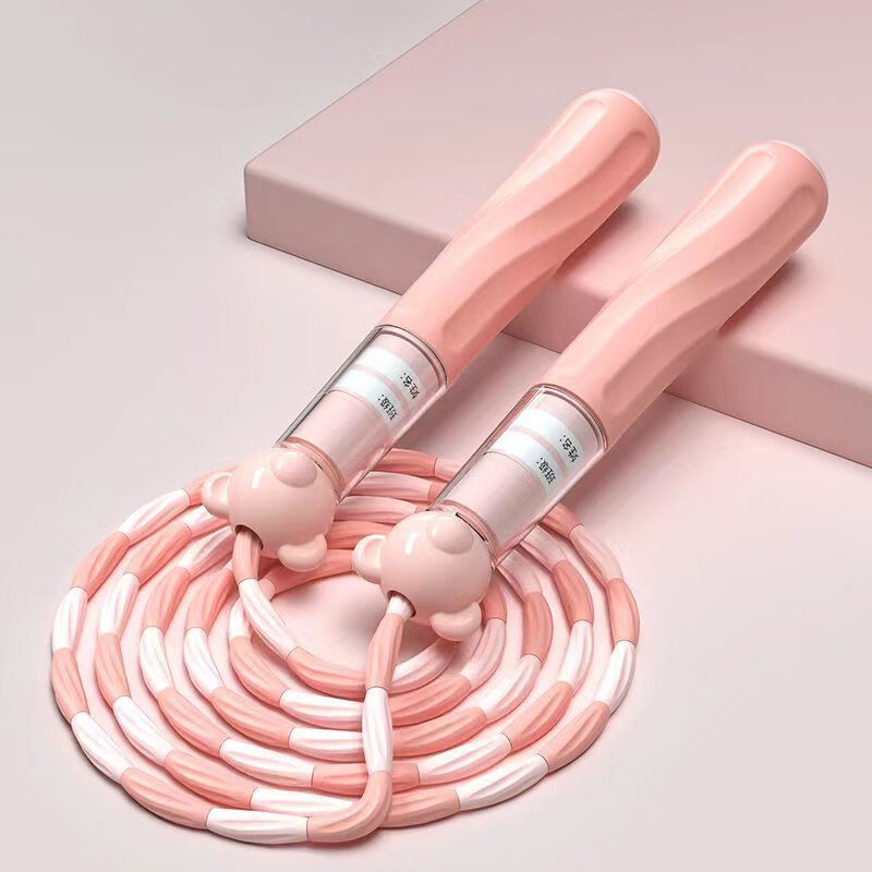 跃越儿童竹节跳绳初学者幼儿园初学一年级专用考试软珠小学生调节中考 小熊粉色[赠收纳袋+可写名字]