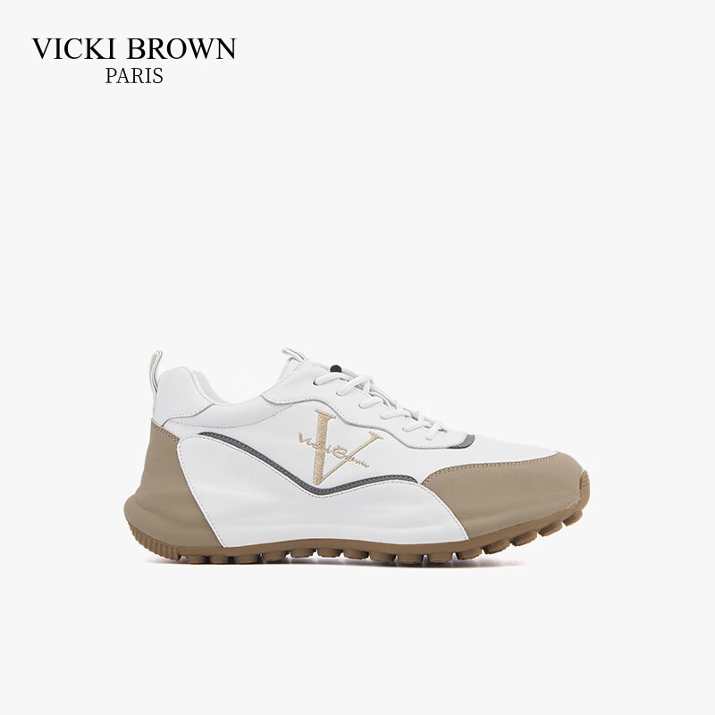 VICKI BROWN法国品牌VB男鞋【法奢系列】舒适透气皮鞋男防滑休闲鞋包底老爹鞋 白杏 39