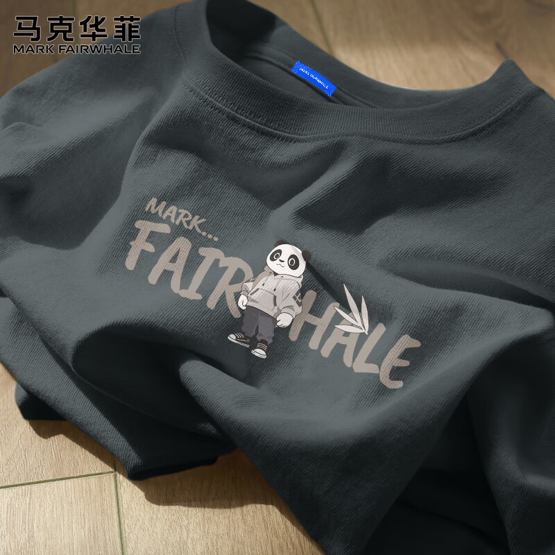 马克华菲美式重磅男士短袖t恤2025新款夏季熊猫印花宽松衣服纯棉上衣男款