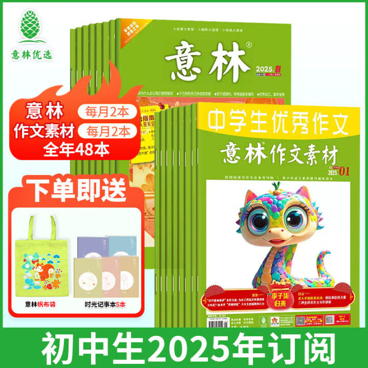 意林作文素材2026年1-12月全年订阅 25/24年期刊杂志 初高中生课外阅读经典励志校园读本 【25年全年】意林+作文素材初中（共48本）