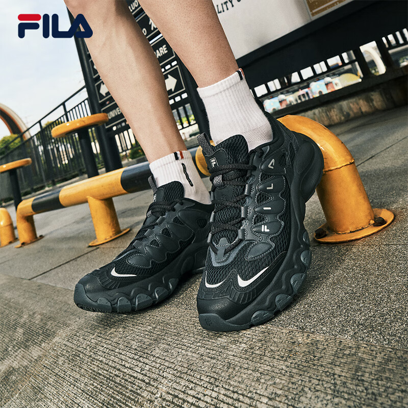 斐乐（FILA）【易烊千玺同款】男鞋老爹鞋运动鞋2025夏季新款蘑菇鞋厚底休闲鞋 黑/黑沙灰-BB 41