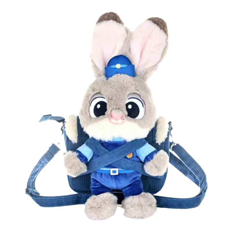 澳捷爾正版迪士尼唐老鴨草莓熊瘋狂動(dòng)物城卡通毛絨公仔雙肩包女可愛(ài)背包 朱迪斜挎曬娃包（包18公仔25CM）