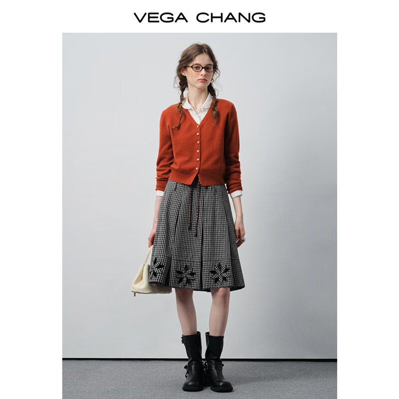 VEGA CHANG【小敏推荐】【100%绵羊毛】毛针织衫女2025新款秋气质开衫毛衣 樱桃红(毛针织衫) 均码