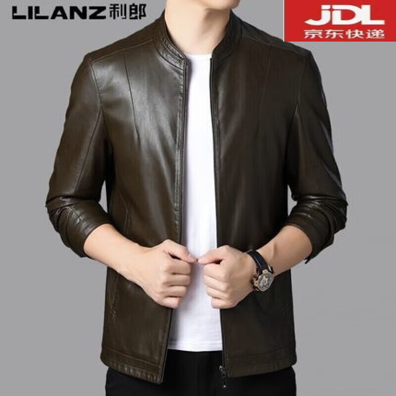 利郎男裝皮衣秋冬季時(shí)尚休閑立領(lǐng)綿羊皮夾克商務(wù)高端真皮男士外 棕色 棕色 XL 180/
