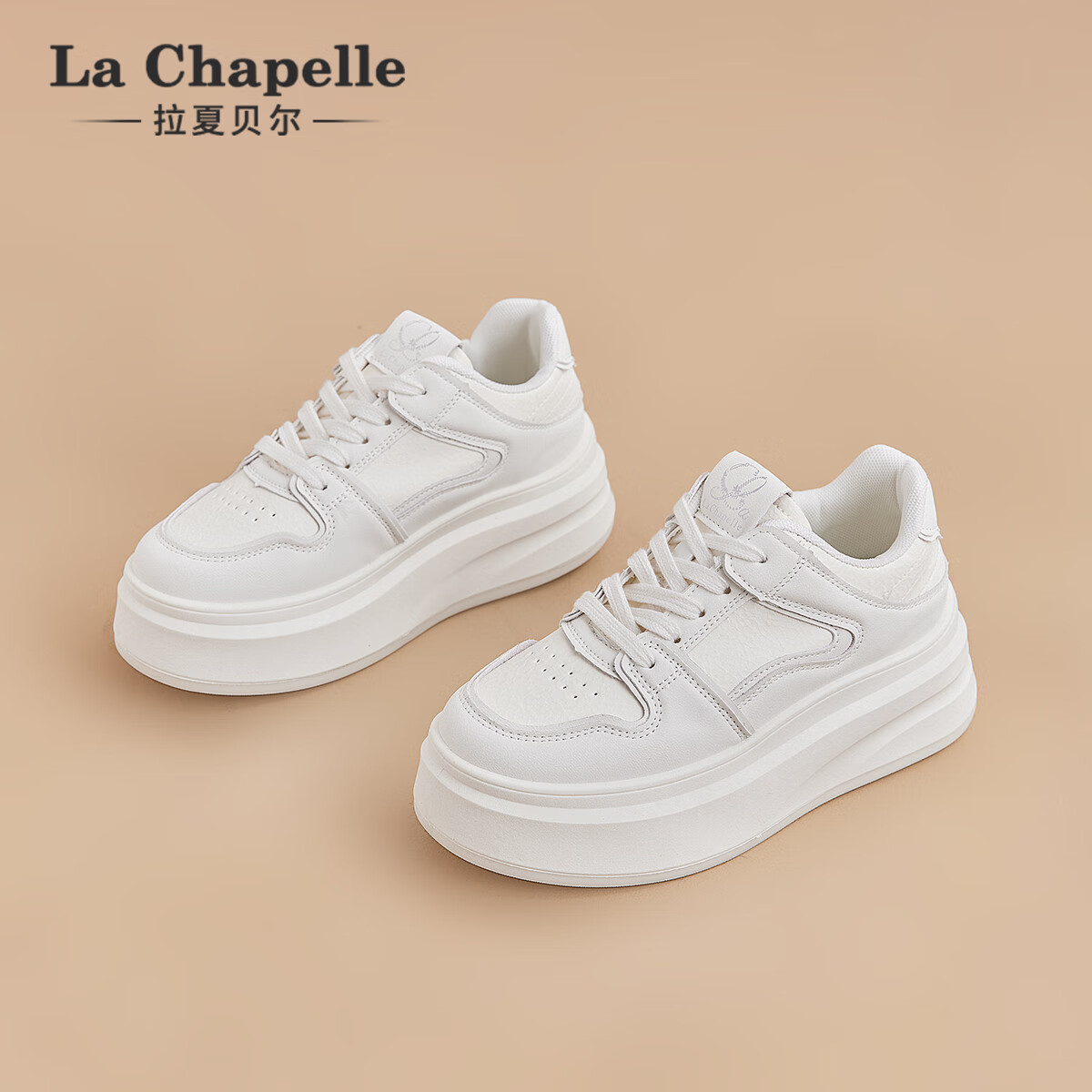 拉夏贝尔女鞋厚底增高小白鞋女秋季新款时尚板鞋女休闲百搭透气舒适女鞋 白色 35
