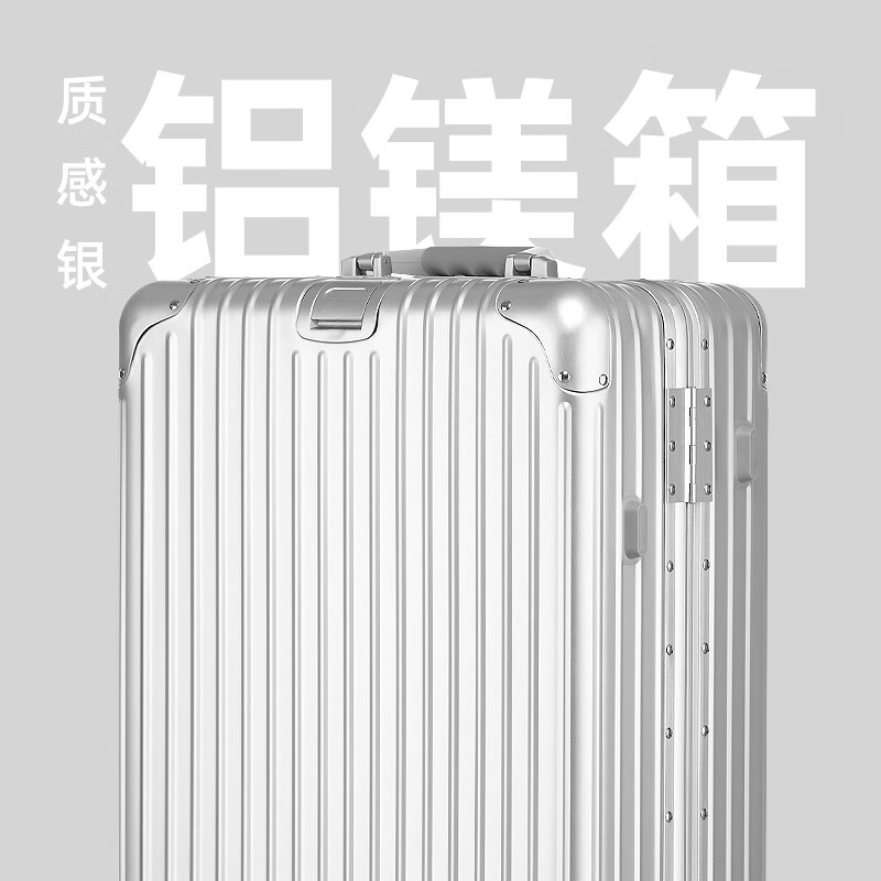 EAZZ全鋁鎂合金行李箱鋁框拉桿箱女20寸密碼旅行箱學(xué)生商務(wù)皮箱子 銀色【全鋁鎂合金+高配置】 20寸【登機箱】