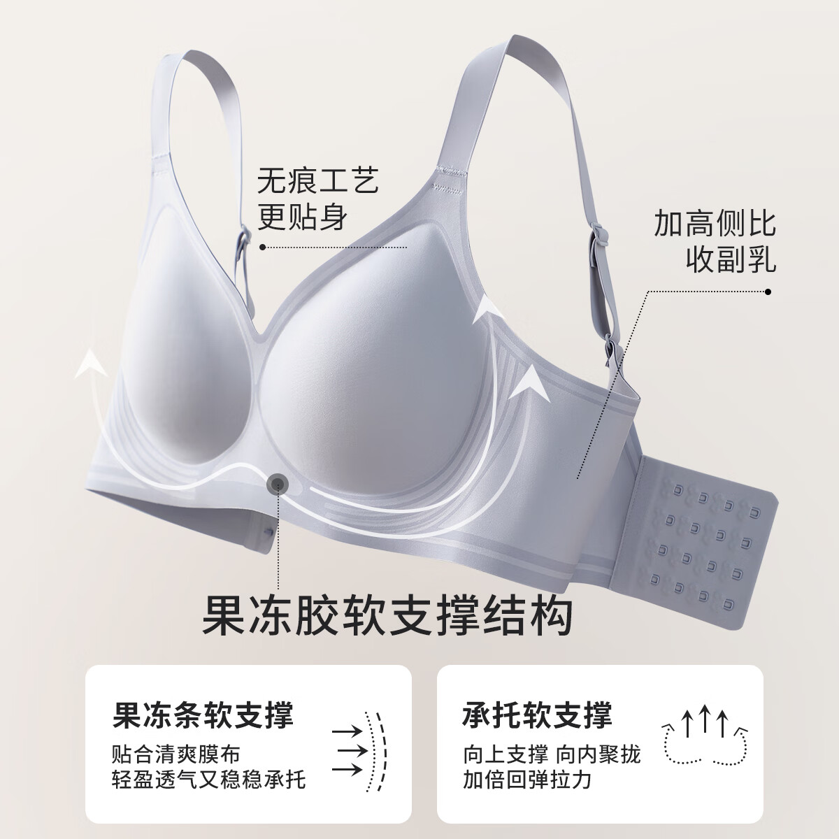 六月玫瑰 内衣女新款内衣文胸女固定杯无钢圈文胸无痕小胸聚拢胸罩 蓝色（适用ABC杯） 90B