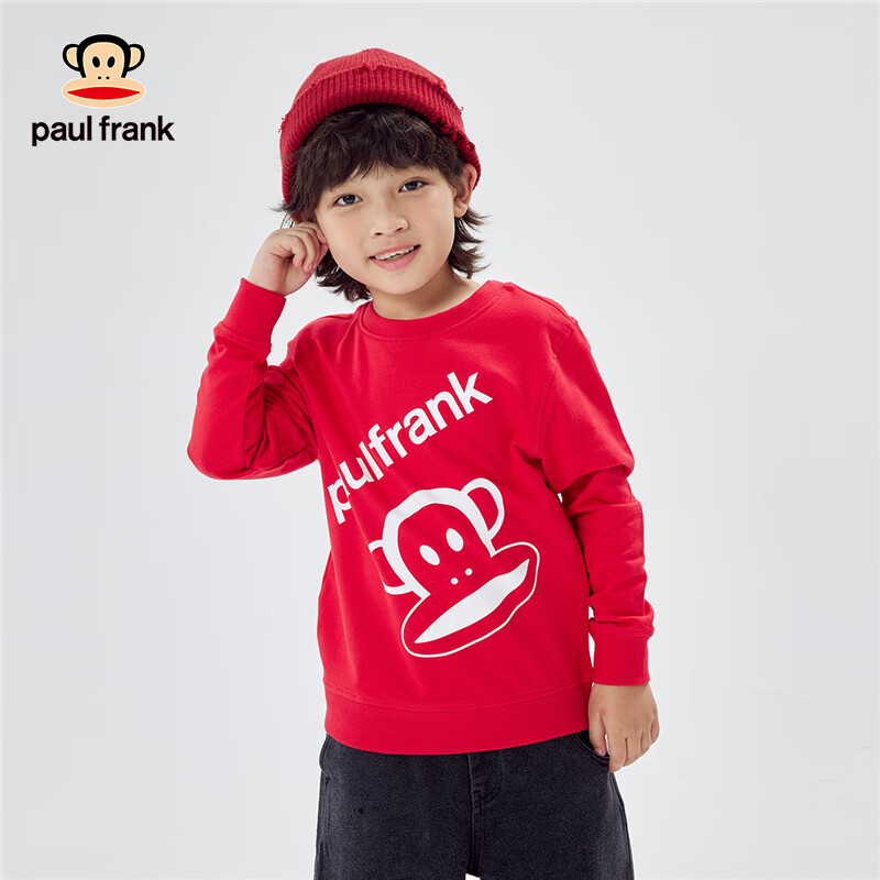 大嘴猴（paul frank）童装儿童卫衣2025秋冬款男女童宽松舒适休闲中大童圆领运动外套 509F红色 140 24.9元
