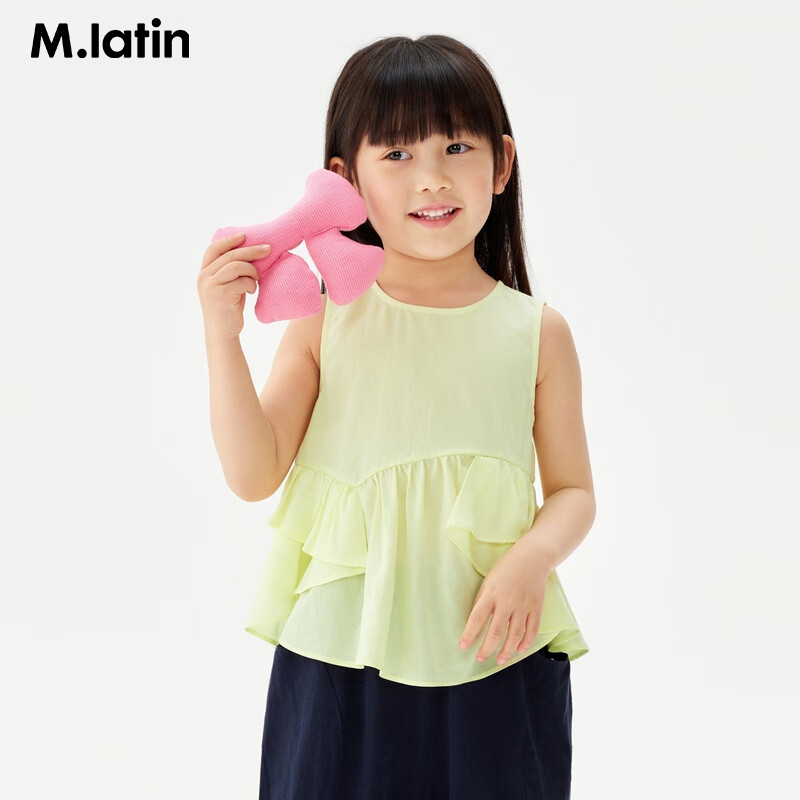 馬·拉?。∕.Latin）兒童襯衫 女童甜美 圓領(lǐng)無袖襯衫 酸黃 100