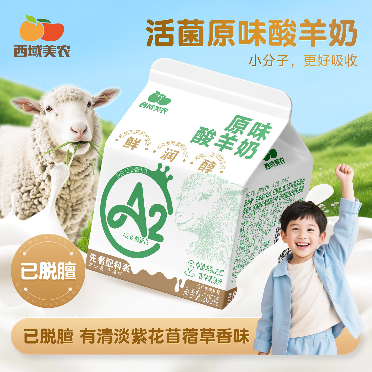 西域美农原味酸羊奶200g*6盒 羊酸奶酪蛋白成人营养早餐奶纯羊奶 200克*12盒【SF包邮】