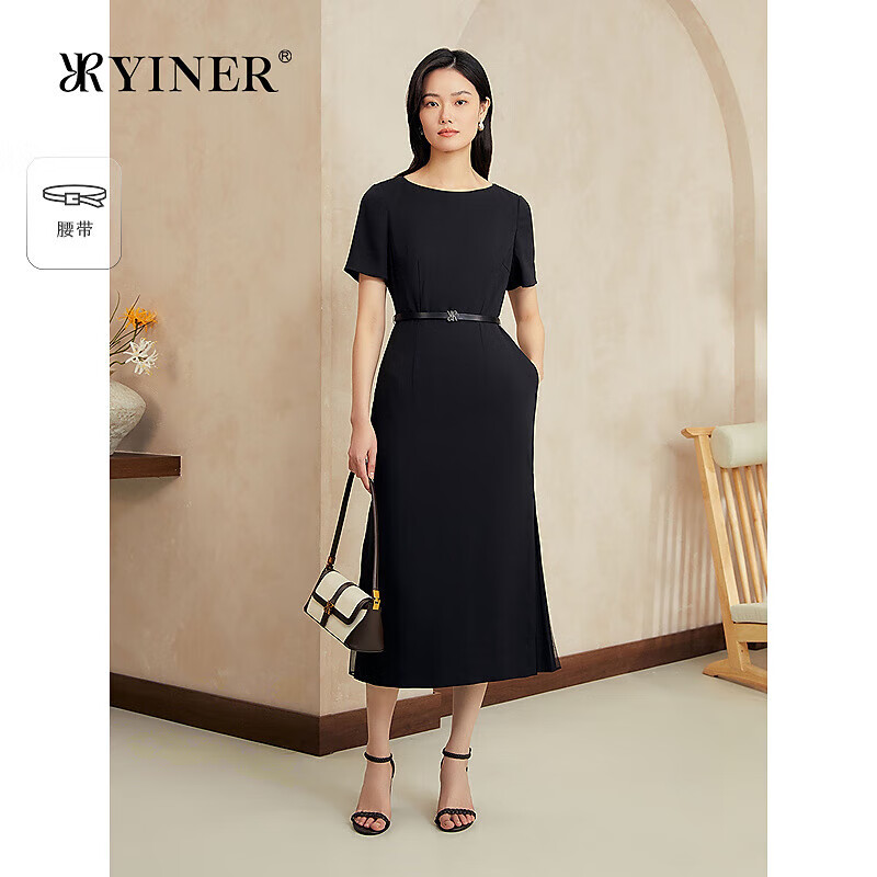 YINER音儿2025年夏季女装【醋酸系列】法式小黑裙通勤收腰连衣裙 黑色 XL 42 京东折扣/优惠券