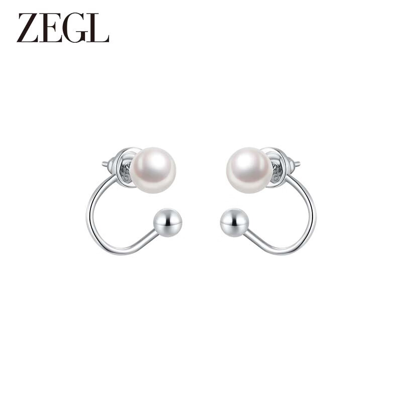 ZEGL法式復古925銀人造珍珠耳環(huán)女輕奢感流蘇耳釘耳線耳飾品 雙珠環(huán)繞耳環(huán)