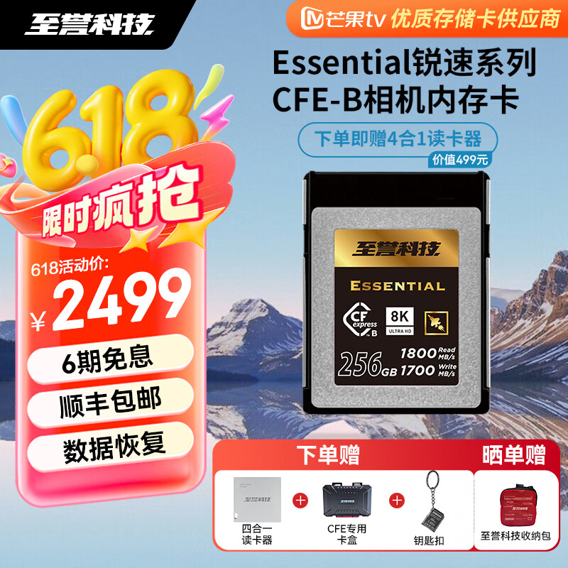 至誉科技Essential系列CFexpress Type B高速存储卡 XQD卡 佳能尼康富士松下CFEB卡 256GB（持续写速900MB/s）
