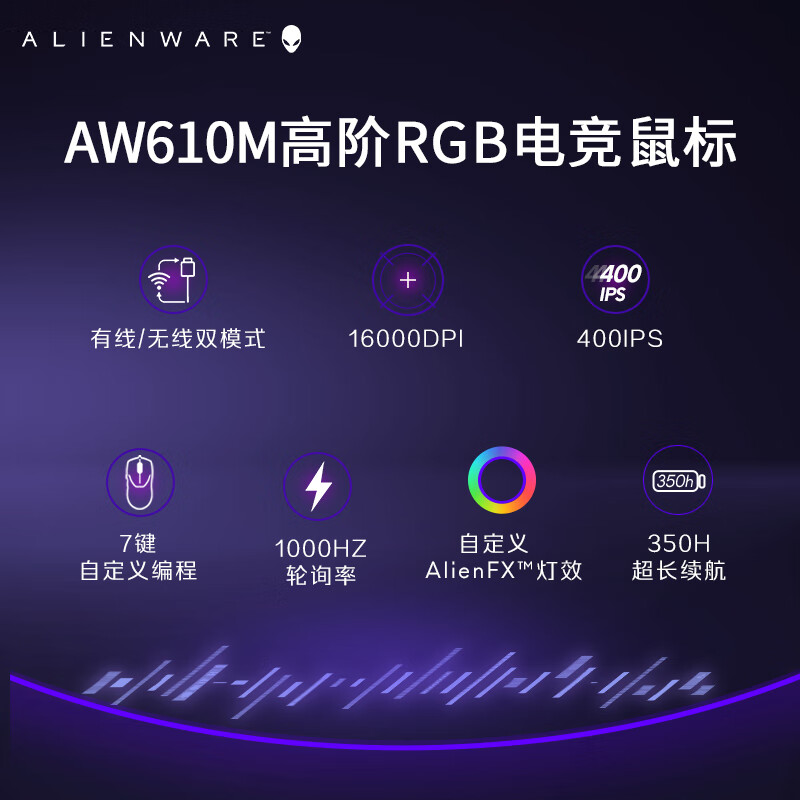外星人（Alienware）AW610M 游戏鼠标双模2.4G无线充电电竞鼠标家用人体工学机械宏无限rgb高端外设 黑色
