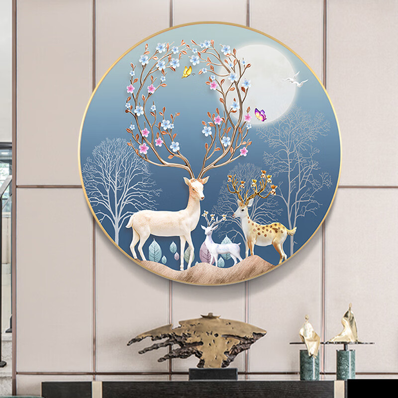 拜杰 钻石画 diy手工福鹿砖石画 玄关客厅卧室装饰壁画 自粘式3d立体