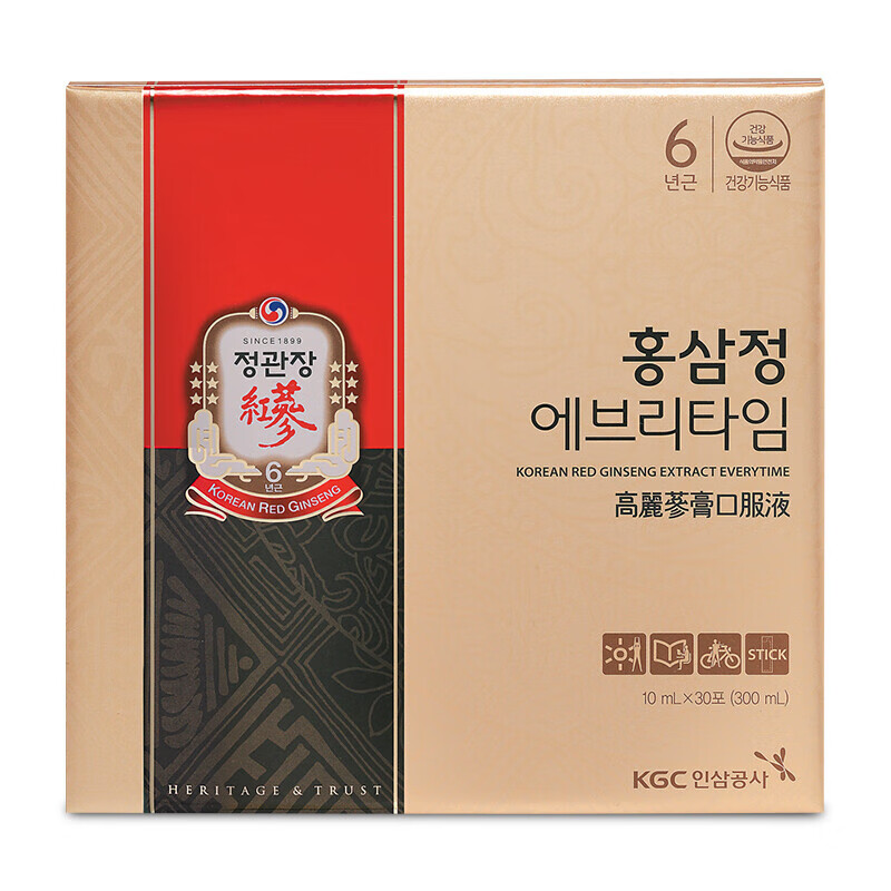 正官庄韩国正官庄红参精液30%25浓缩液6年根高丽参饮品EVERYTIME10ml*30 30%25含量/(一盒)