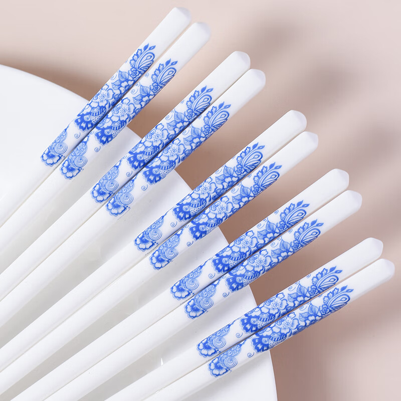 筷子景德镇陶瓷防滑防霉10双套装家用欧式耐高温餐具 国风青花【装】 10双